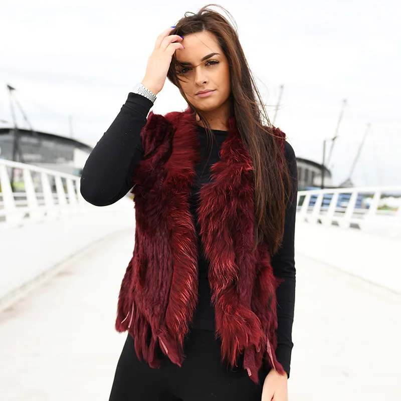 Женский зимний вязаный жилет из натурального кроличьего меха|vest winter|fur vestwinter vest |