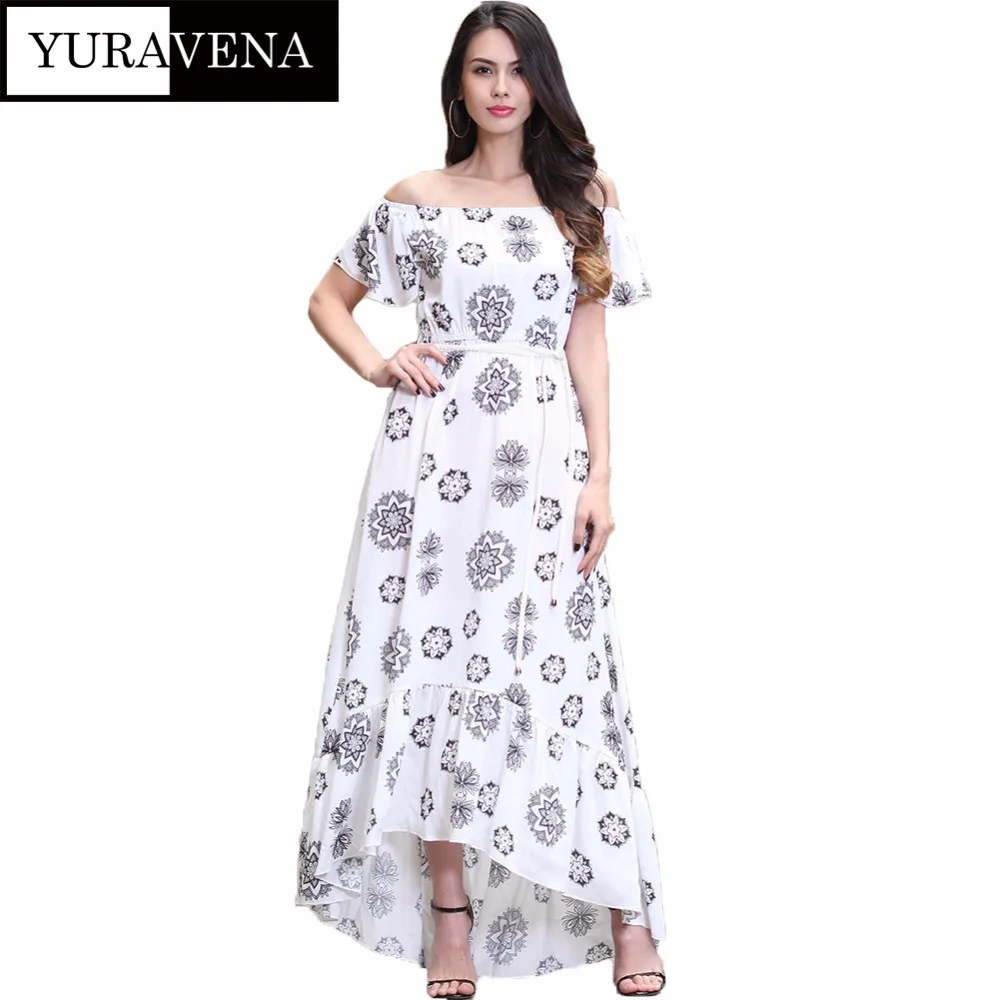 YURAVENA повседневная maxi длинные платья с плеча женщин лето шифоновое платье высокая