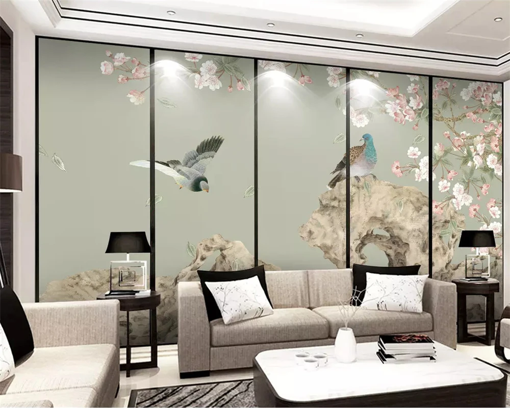 Beibehang Кастомная северная ручная роспись цветов птиц новый китайский фон декоративная картина Papel de Parede 3D обои на.