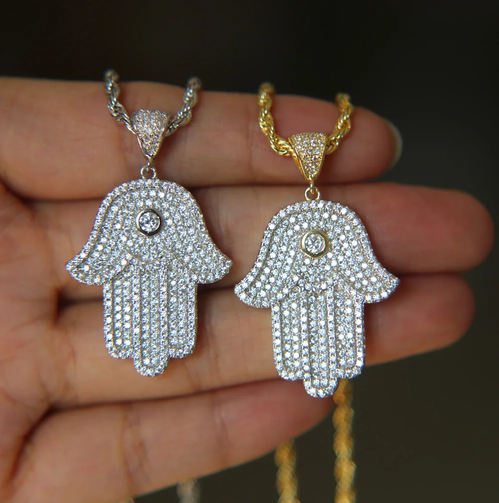 Высокое качество 300 + bling sparking cz камень Фатима хамса Ручная Веревка Цепь хип хоп