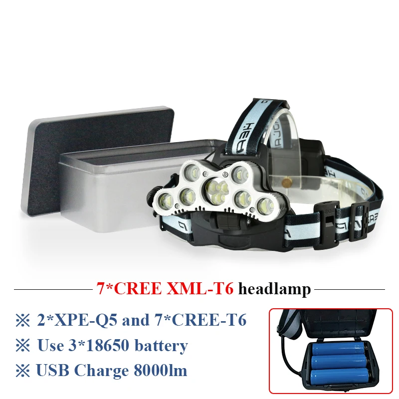 Мобильная электрическая фара Micro USB Головной фонарь повышенной яркости 18650 xml t6 9LED