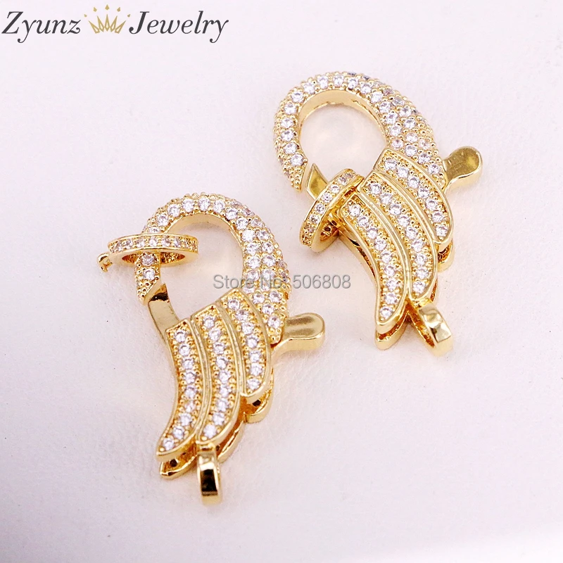 5 шт. ZYZ324-9739 CZ Micro Pave Крылья Ангела застежка Омар, кубический цирконий застежка, выводы