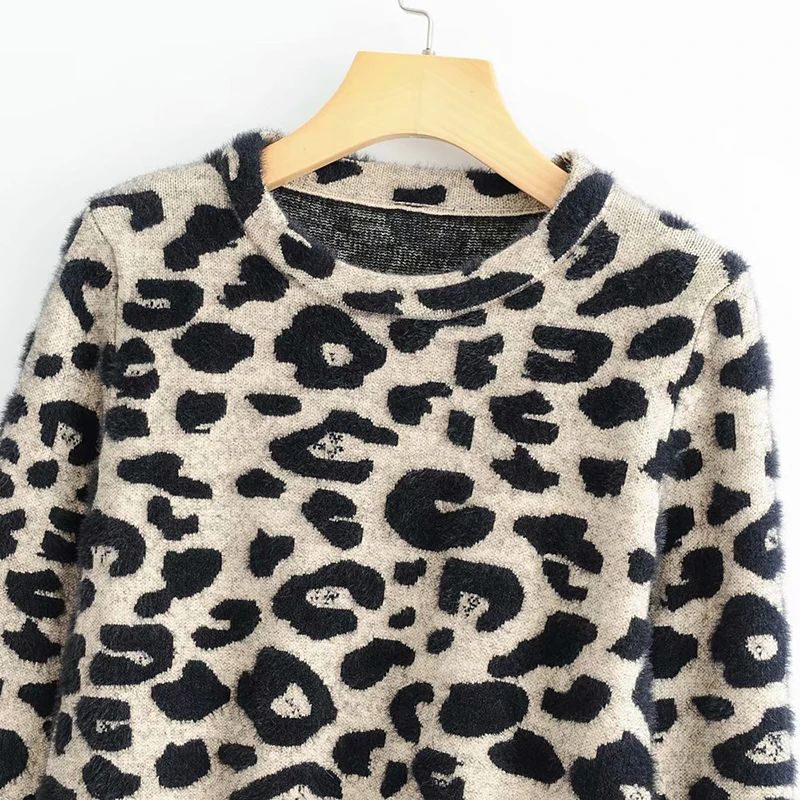 2018 Новый Модный женский леопардовый принт свитер Принт с животными винтажный