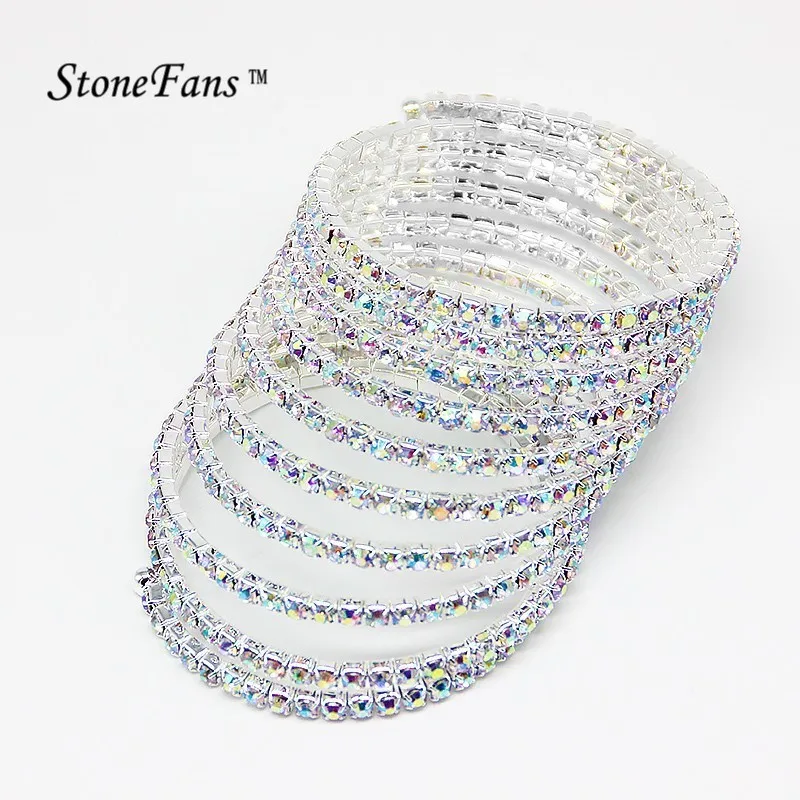 AB-Silver StoneFans Шарм ряд Мода Кристалл 10 РЯД браслет циркон браслет цепи на запястье Strand ab Браслеты для Для женщин Pulseiras Bijoux - Окраска металла: AB-Silver