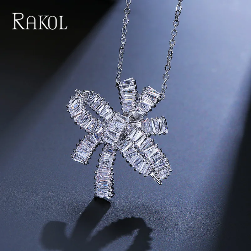 Женское Ожерелье с кулоном RAKOL модное ожерелье из розового золота кубическим