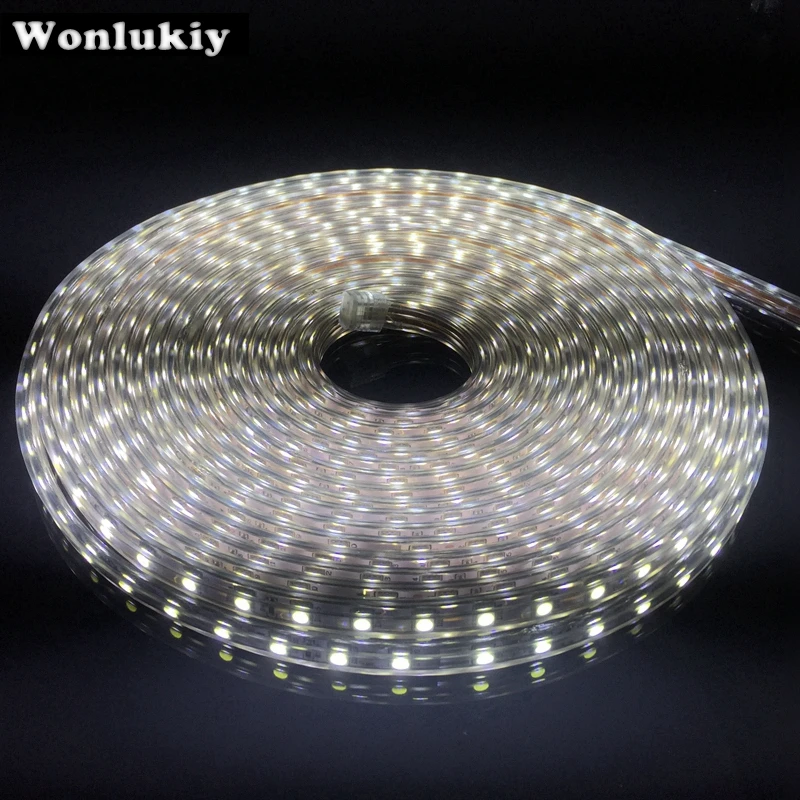 Wonlukiy 220V 5050 Светодиодный светильник 1 м/2 м/3 м/5 м/8 м/10 м/12 м/15 м 18м/20 м/25 м+ штепсельная вилка 60 светодиодов /m IP65 водонепроницаемая гибкая лента
