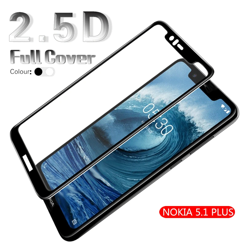 

Цветное закаленное стекло с полным покрытием для NOKIA 5,1 PLUS, Защитная пленка для экрана, прозрачная передняя крышка, защитная пленка + ткань