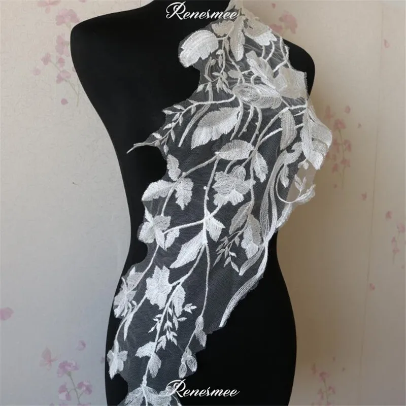 1 шт. кружевная ткань с вышивкой в виде больших листьев слоновой кости|Заплатки| |