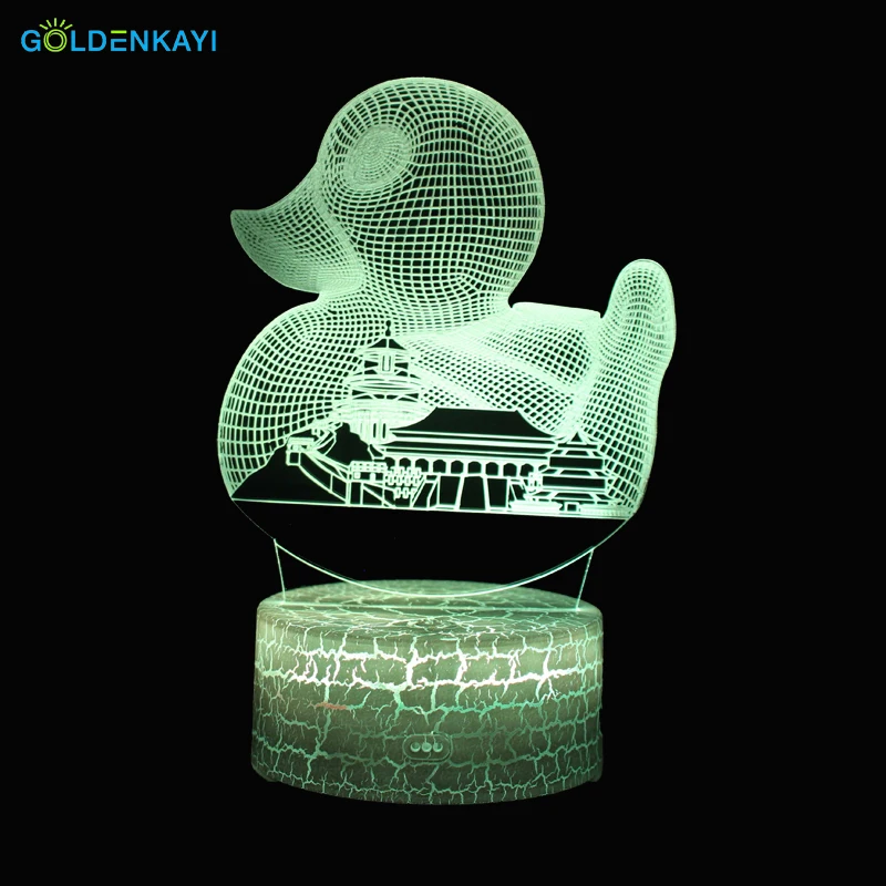 3D желтая утка LED оригинальность USB ночные светильники атмосфера визуальная