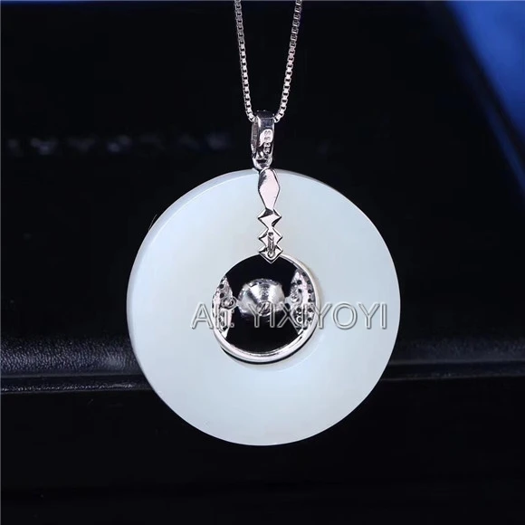 Beautiful Real 925 Silver White HeTian Jade 35mm Round Buckle Lucky Pendant + Free Necklace Fine Jewelry Certificate | Украшения и