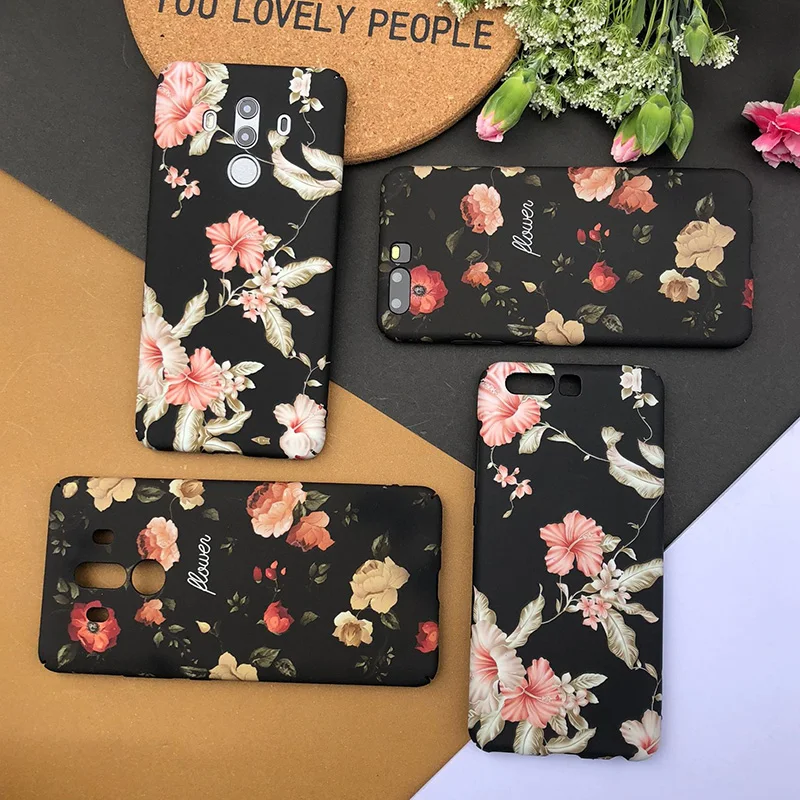 Rheinruby Retro Rose Flower Marble Case For Huawei Mate 20 Pro X P10 P20 10 Honor V10 Hard PC Cover |