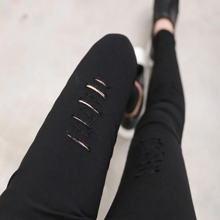 Женские рваные брюки карандаш узкие облегающие леггинсы из хлопковой смеси