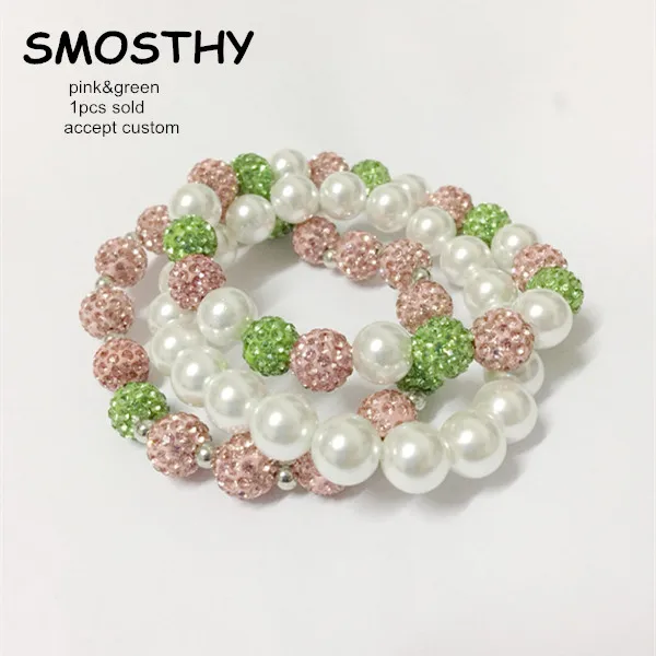 Эластичный браслет с высоким альфа розовым и зеленым белым стеклянным жемчугом
