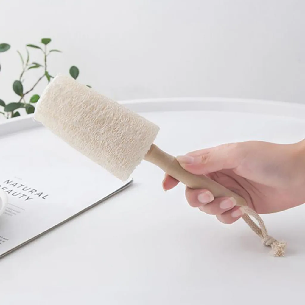 Натуральная щетка для чашки Loofah деревянная ручка может быть висячая инструменты