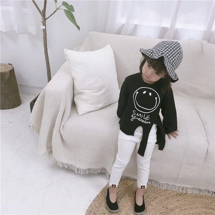 New Arrival Girls Blouse Irregular Cartoon Smiley Face Cotton Red/Black Shirt The Autumn For 1-6T Baby Children's Clothing | Детская