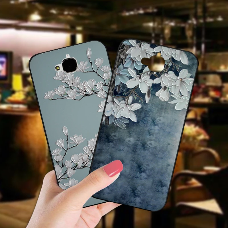 3D Рельефный цветочный чехол для Huawei Honor 4C 5C 6C Pro GR3 GT3 роскошный мягкий черный с