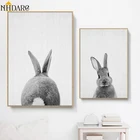 Плакаты и принты на холсте с изображением черно-белого кролика, минималистские картины с животными, Настенная картина для гостиной, Современный домашний декор