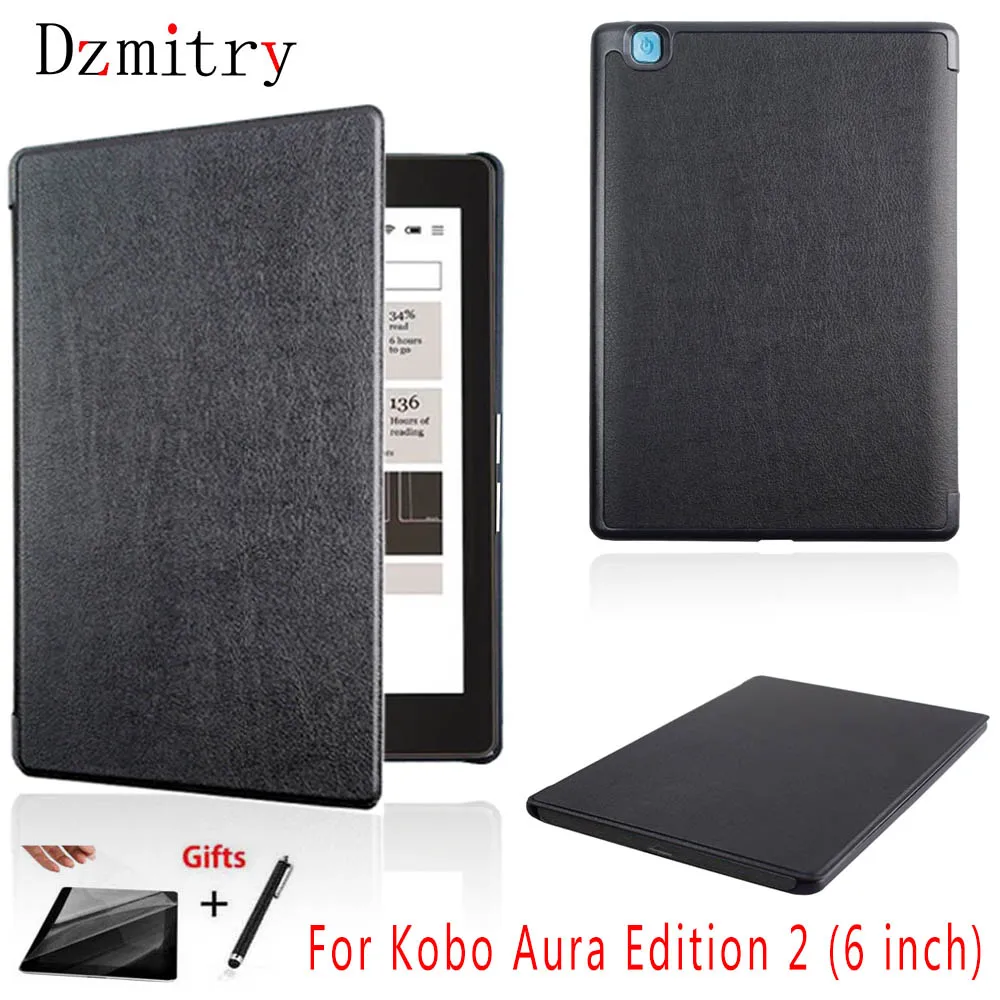 funda Pu leather eBook Cover for capa Rakuten Kobo Aura Edition 2 New 6 inch eReader Protection Case for kobo aura N236+Film+pen