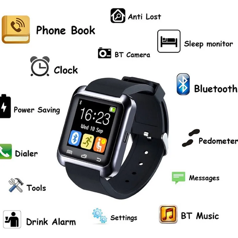 Бесплатная доставка черный U80 Bluetooth SmartWatch Спорт на открытом воздухе шагомер