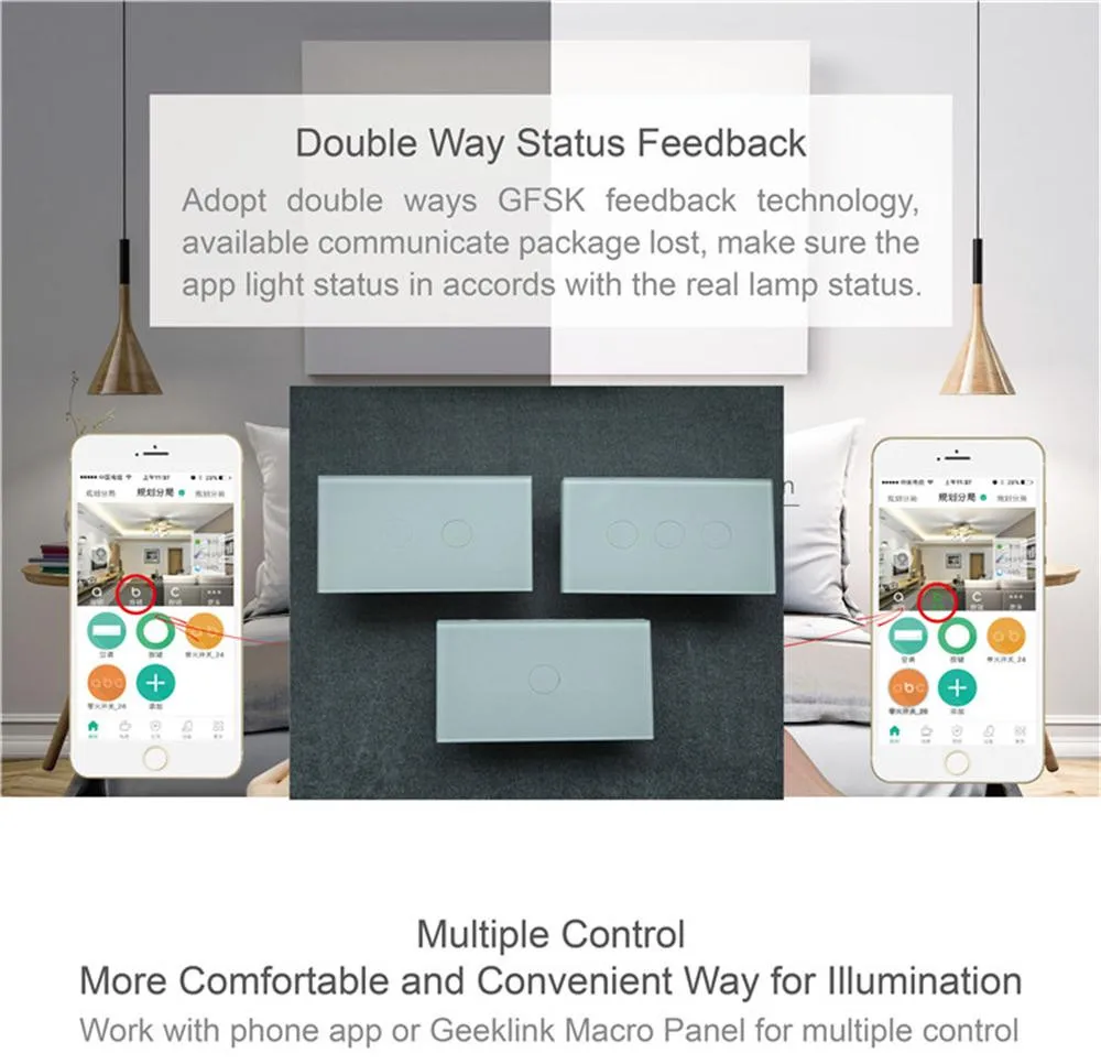 Geeklink Smart Home WiFi Switch для Alexa Google Home Voice Управление освещением Настенный светильник Прерыватель 1 2 3 Gang Smart Remote Control