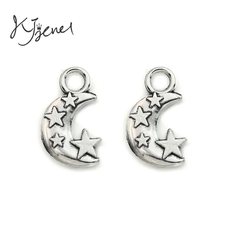 KJjewel античный посеребренный Шарм с Луной и звездой кулон подходящий для