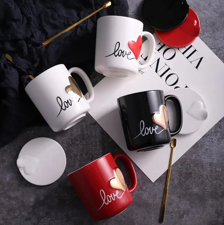 Креативная керамическая кружка в форме сердца чашка для влюбленных пар с крышкой