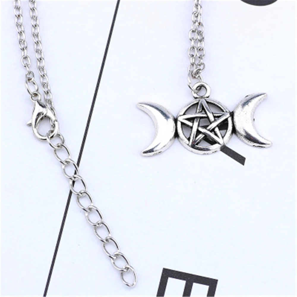 Винтажные модные ювелирные изделия Тройная Лунная богиня Wicca Pentagram Magic амулет-талисман Мужская подвеска кулон с полумесяцем женщины Тибетский колье