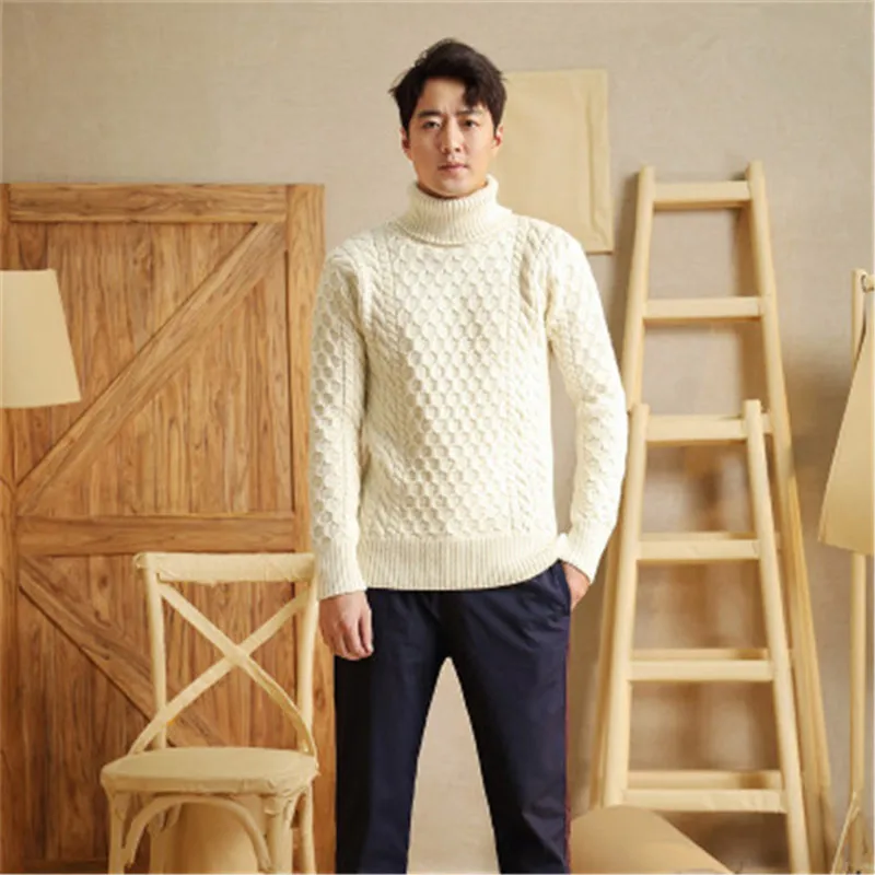 Новое поступление 100% ручная работа чистая шерсть водолазка вязаный мужской