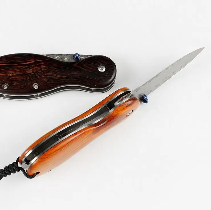 Freewolf 2 Style EDC Pocket Folding Knife Damascus Steel Blade Rosewood handle With Leather Sheath H0129 | Инструменты