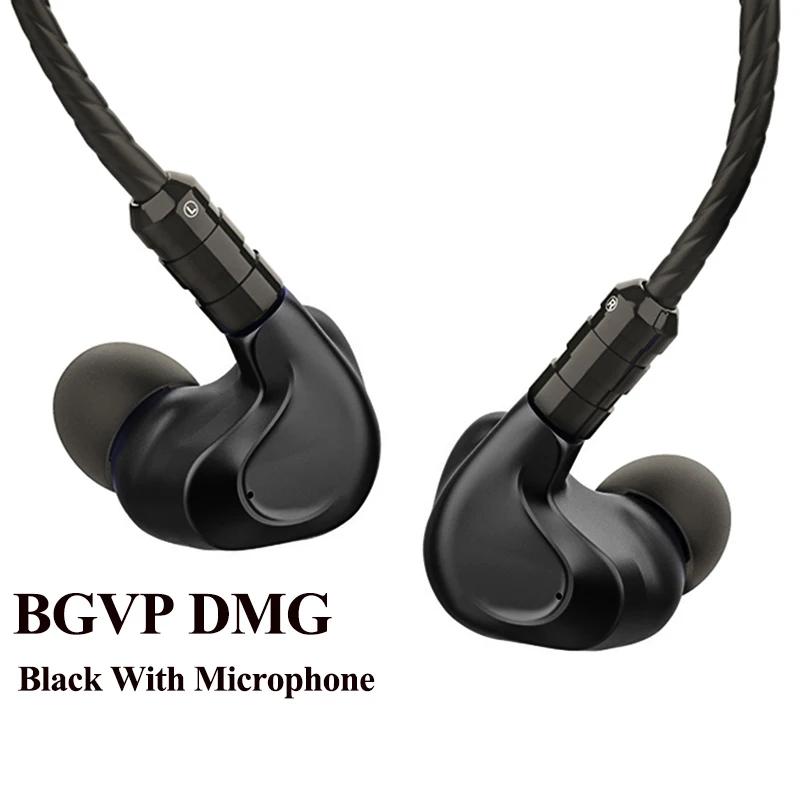 Black With Mic BGVP DMG 2DD+ 4BA гибридные драйверы наушники-вкладыши металлический высококачественный монитор со съемным аудиокабелем MMCX и тремя насадками - Цвет: Black With Mic