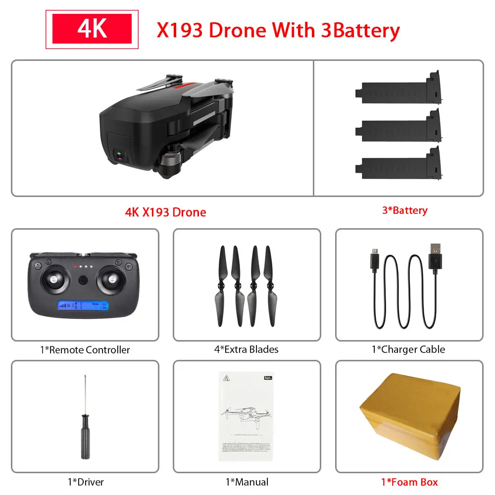 Black 3B Foam Box X193 бесщеточный gps Дрон 5G Wifi FPV RC вертолет с 4K HD камерой управление жестами складной RC Квадрокоптер VS F11 SG906 Дрон - Цвет: Black 3B Foam Box
