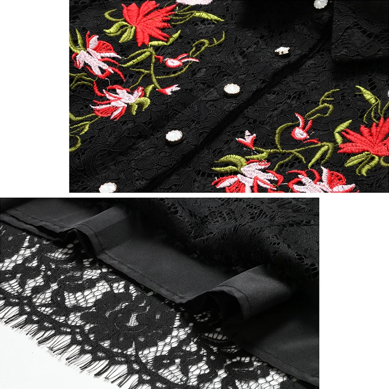 Trytree Лето Осень Повседневная вышивка рубашка платье кружево полиэстер кнопка