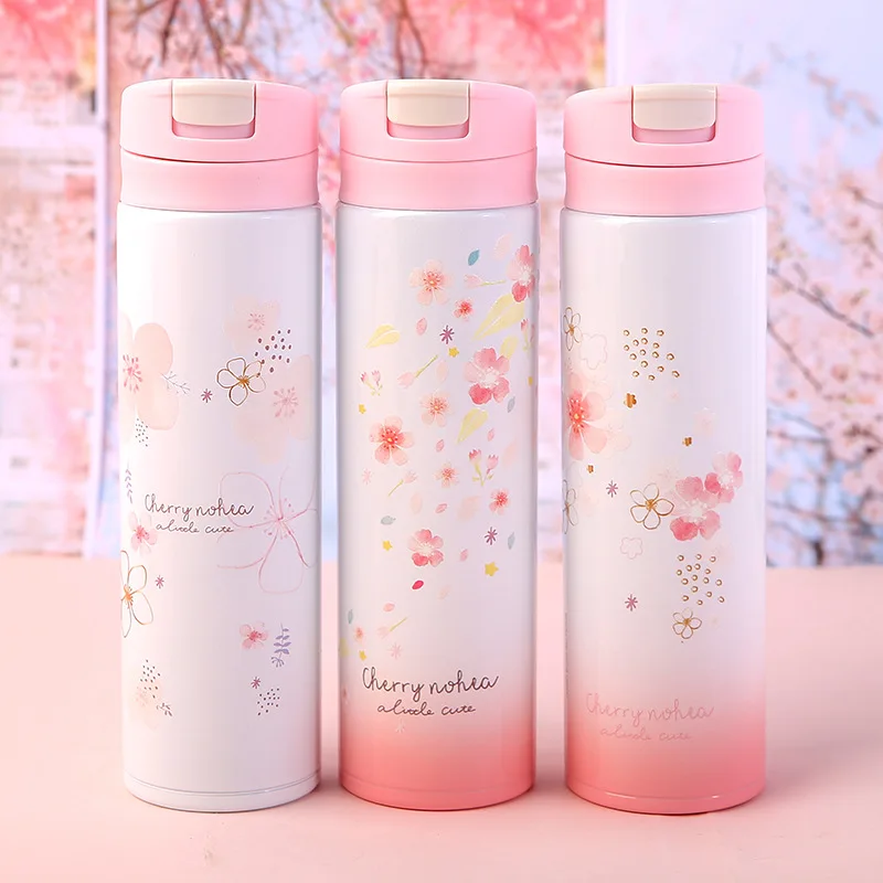 Girl cute Cherry Blossoms Thermal Insulation Thermos Stainless Steel Vacuum Flask Student School Water Bottle Thermo Mug | Дом и сад