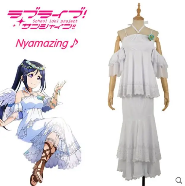 

Aqours Kanan Matsuura Cos Anime LoveLive!Sunshine!! Halloween Cosplay Female Angel No awakening Daily White Sweet dress Costume