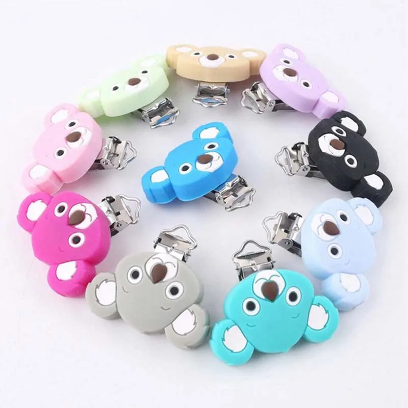 5pc Random Color Держатель для соски соска клип мультфильм животных Коала 5 шт. Силиконовые Прорезыватели DIY кормящих пустышки клипы на цепи BPA бесплатно детские зубы - Цвет: 5pc Random Color