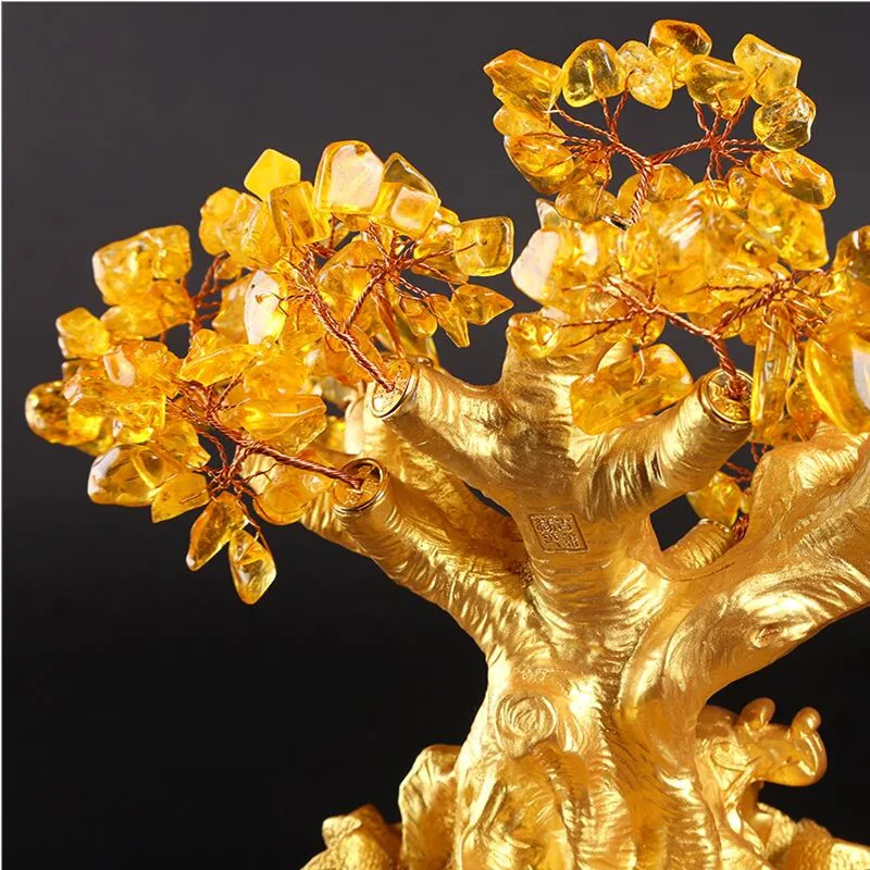 1 шт. Счастливое дерево богатство симпатичный цитрин желтый кристалл драгоценный