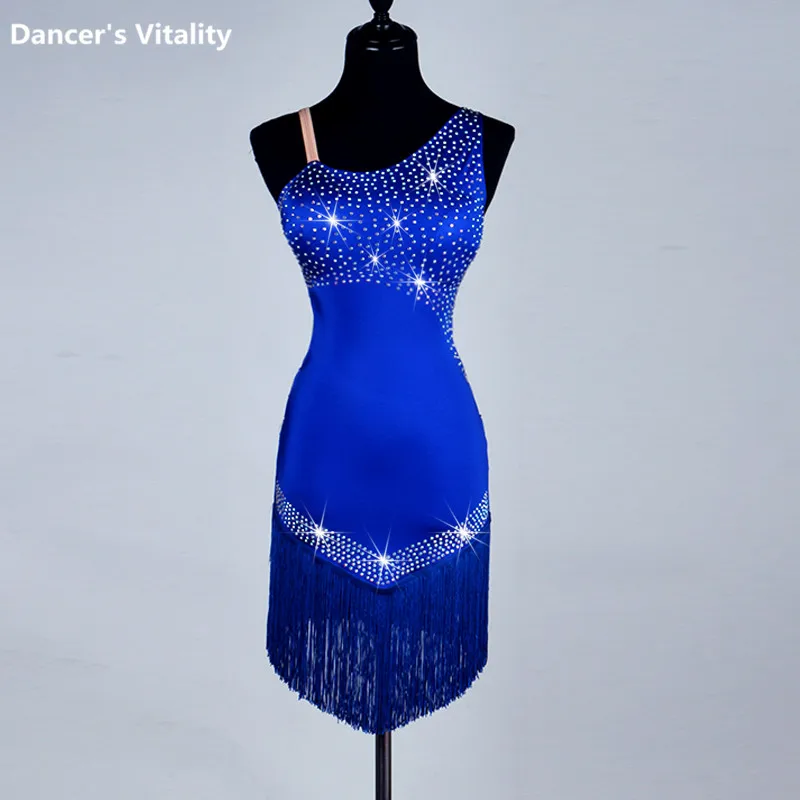 Royal blue Латинское танцевальное платье стандартное платье для танцев танцевальное платье, современное танцевальное платье, cah-cha танцевальное платье без рукавов алмазные танцы вальса платье - Цвет: Royal blue