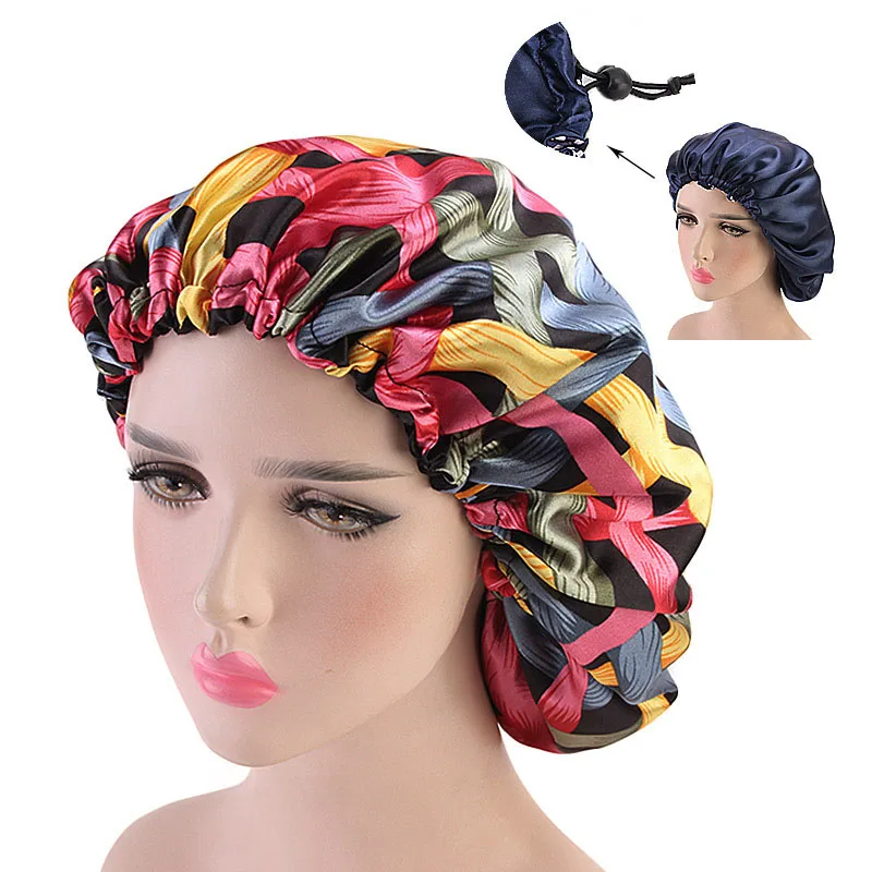 Для женщин двойной слои шелковистая DU-RAG волос интимные аксессуары волна шапки тряпки цветочный чепчик салон Hat Тюрбан Durag ДУ rag Headwrap - Цвет: 2