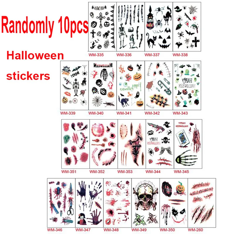 Случайным образом 10 листов наклейки на Хэллоуин Временные татуировки