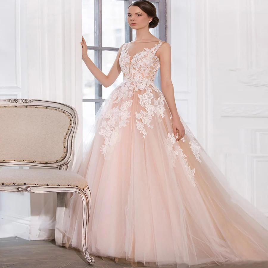Chic Лодка шеи тюль свадебное платье es Vestido De Noiva Аппликация без рукавов бальное Robe