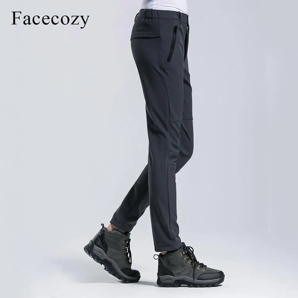 Facecozy, женские зимние утепленные уличные Походные штаны, облегающие ветрозащитные теплые флисовые брюки Софтшелл для кемпинга, лыжного туризма - Цвет: Gray Pants