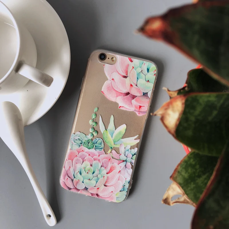 Cute Phone Cases For iPhone X 10 7 8 6 6s 7Plus 8Plus 6plus 6splus Green Plants Fatty Succulents Cactus Back Cover Shell Capa |