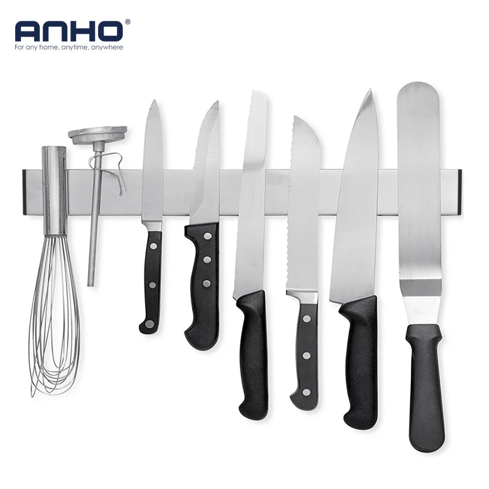 

ANHO Knife Holder Magnetic 16 inch Wall Strip Stainless Steel Knife Block Storage Scissor Rack Bar Kitchen Utensil Accessories