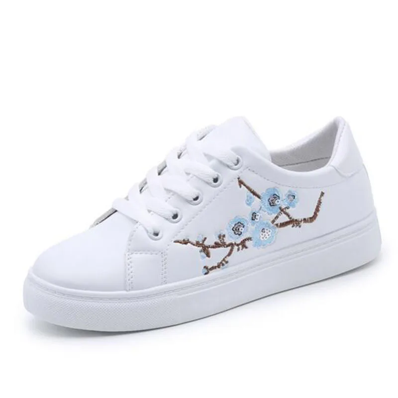 White Shoes Taking Snapshots Flats Summer Peach Blossom Printed Embroidery Casual Women Students Slip-on | Обувь