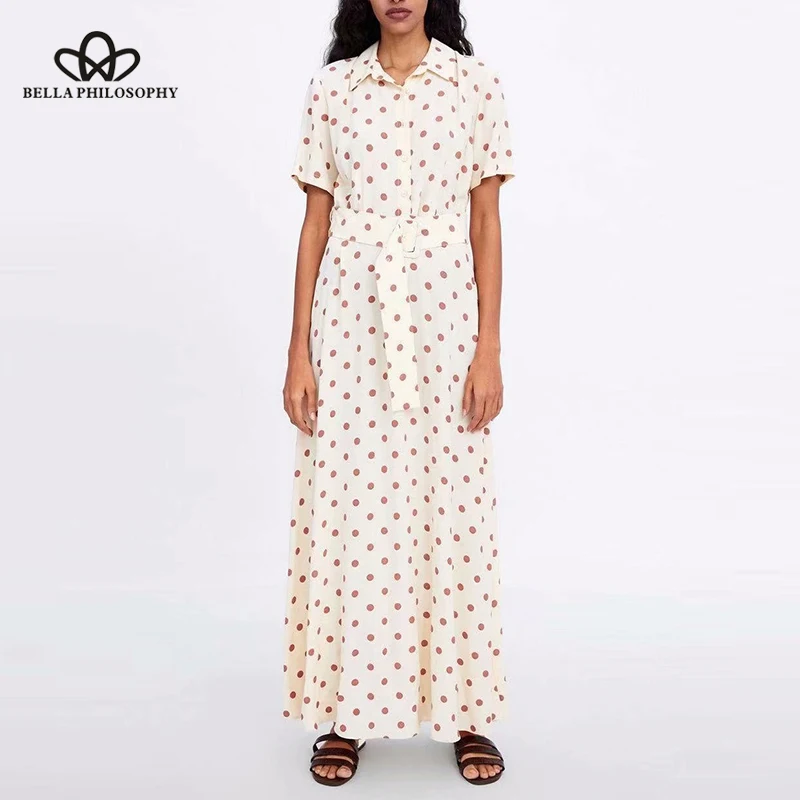 Женское винтажное платье макси Heydress длинное в горошек с коротким рукавом и