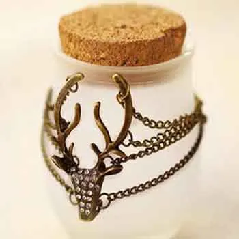 XUBCHC 1 PCS Fashion Vintage Deep Copper Color Many crystal Bohemian Rhinestone Deer Head Bracelet Bangle for women | Украшения и