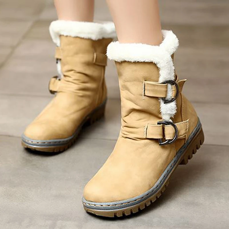 Модная обувь классические женские зимние Ботинки Зимняя на плоской подошве