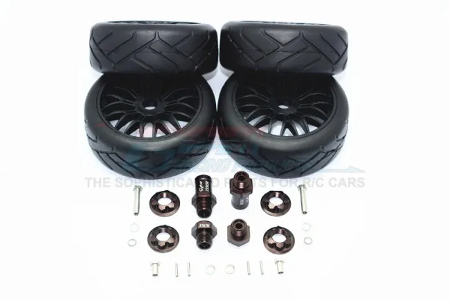 1/10 AXIAL YETI 90026 ALLOY FRONT &amp REAR HEX ADAPTERS+RUBBER ON-ROAD RADIAL TIRES WITH PLASTIC WHEELS-SET YT88910/0823 | Игрушки и