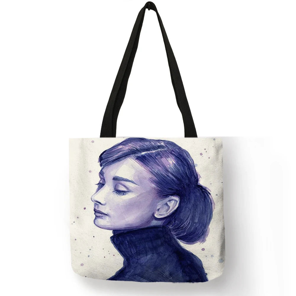 Exclusive Hand Bags for Women Famous Actress Hepburn Painting Shoulder Bag Eco Linen Fashion Lady Elegant Casual Handbag - Цвет: 003