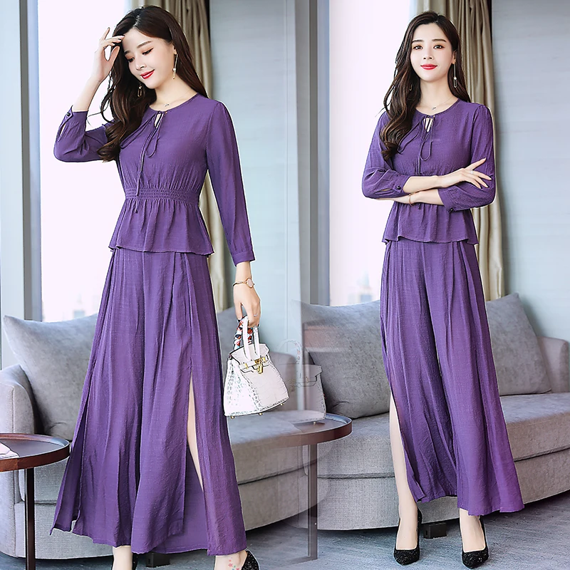 Новинка модные костюмы осенняя одежда Женский комплект одежды фиолетовая блузка